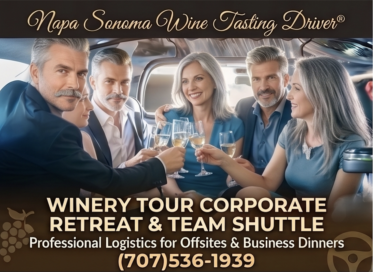 winery tour corporate retreat team shuttle Napa Valley Concert & Festival Transportation – Stress-Free Private Chauffeur Rides to Blue Note, Oxbow & Meritage (707) 536-1939